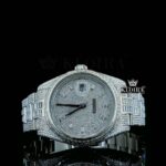 Diamond Markers White Dial Fully Iced Out White Gold Moissanite Watch