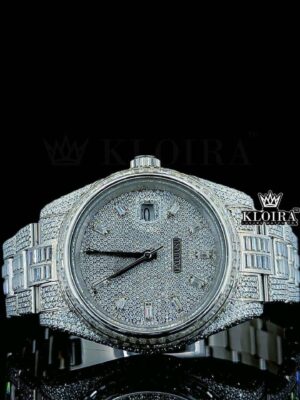Diamond Markers White Dial Fully Iced Out White Gold Moissanite Watch