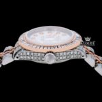 Diamond Markers White Dial Two Tone Classic Link Strap Moissanite Watch Crown View