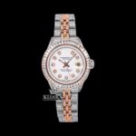Diamond Markers White Dial Two Tone Classic Link Strap Moissanite Watch