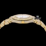 Diamond Markers White Dial Yellow Gold Moissanite Diamond Watch Crown View