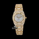 Diamond Markers White Dial Yellow Gold Moissanite Diamond Watch