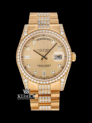 Diamond Markers Yellow Dial Day Date Display Moissanite Watch
