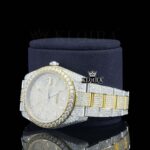 Diamond Markers Yellow Dial Two Tone Iced Out Moissanite Watch Laft Profile View