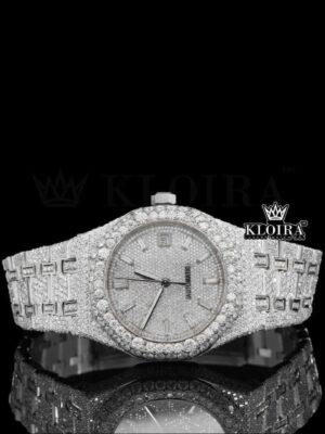 Diamond Stick Markers White Dial Fully Iced Out Moissanite Watch
