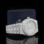 Diamond Stick Markers White Dial Fully Iced Out Moissanite Watch Right Profile View