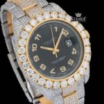 Dual-Tone Standard Numerals Black Dial Moissanite Diamond Watch Close Up Dial View