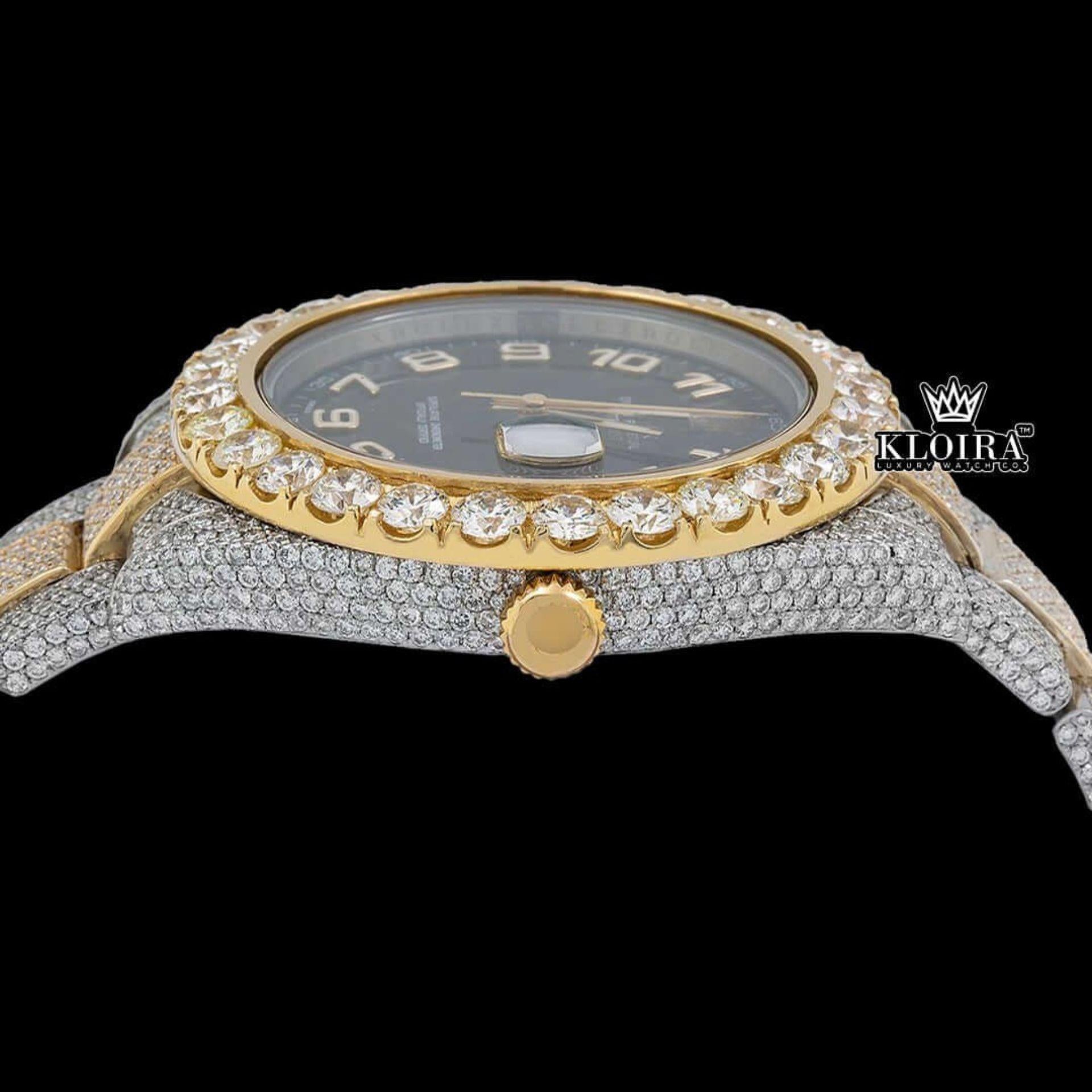 Dual-Tone Standard Numerals Black Dial Moissanite Diamond Watch Crown View