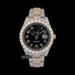 Dual-Tone Standard Numerals Black Dial Moissanite Diamond Watch