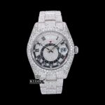 Dual Time Black Roman Numerals Fully Iced Moissanite Diamond Watch