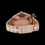 Dual Time Brown Dial Standard Numerals Iced Out Rose Gold Moissanite Watch Caseback View