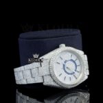 Dual Time Chronograph Dial Stick Markers Fully Iced Out Moissanite Watch Right Profile View