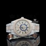 Dual Time Dial Stick Markers Two Tone Bust Down Moissanite Watch