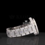 Dual Time White Dial Stick Markers Fully Iced Out Moissanite Watch Right Side View
