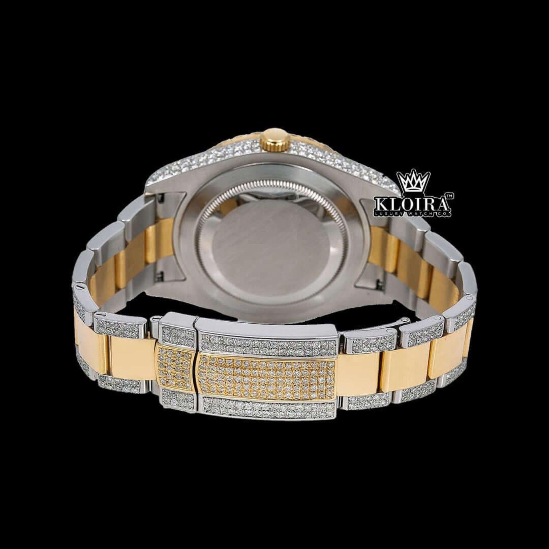 Dual Tone Yellow Dial Fully Iced Out Moissanite Diamond Watch Caseback View