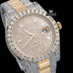 Dual Tone Yellow Dial Fully Iced Out Moissanite Diamond Watch Close Up Dial View