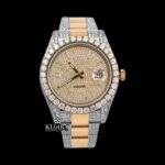 Dual Tone Yellow Dial Fully Iced Out Moissanite Diamond Watch