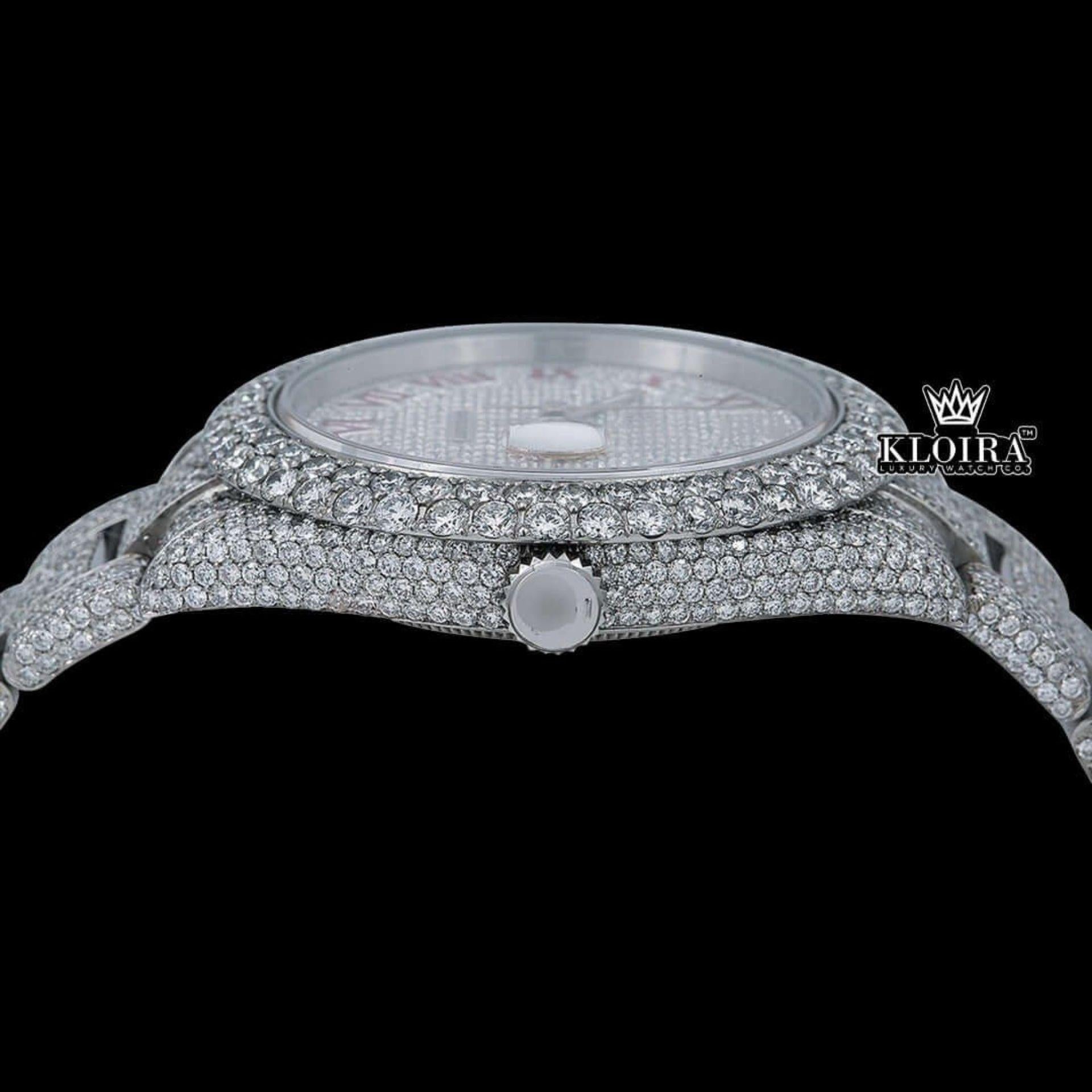 Full Bust Down Red Roman Numerals Moissanite Diamond Watch Crown View