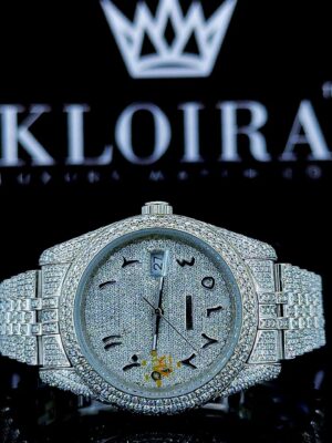 Full Iced Out White Dial Arabic Numerals Moissanite Watch