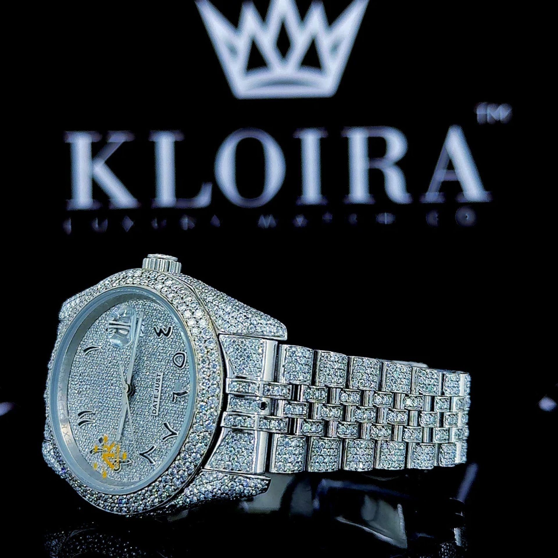 Full Iced Out White Dial Arabic Numerals Moissanite Watch Right Strap View