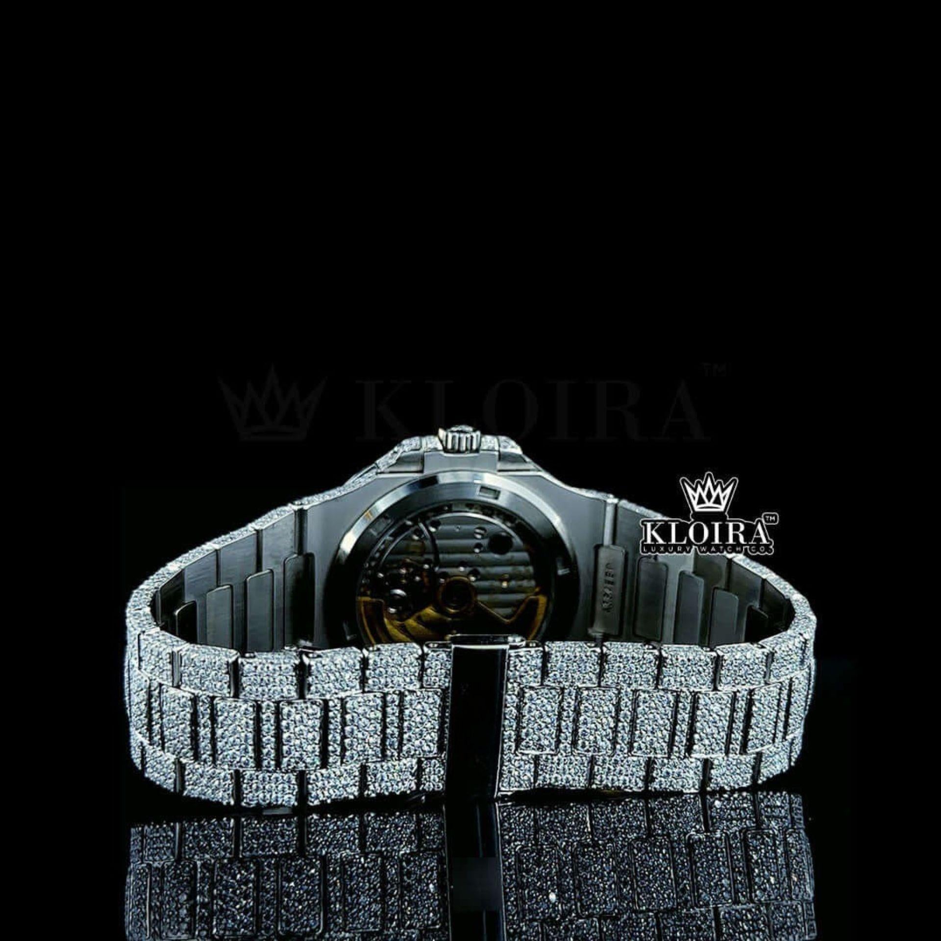 Full Iced Out White Dial Diamond Markers Moissanite Diamond Watch Caseback View