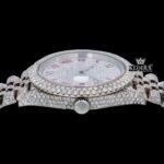 Fullly Iced Out White Dial Red Roman Numerals Moissanite Diamond Watch Crown View
