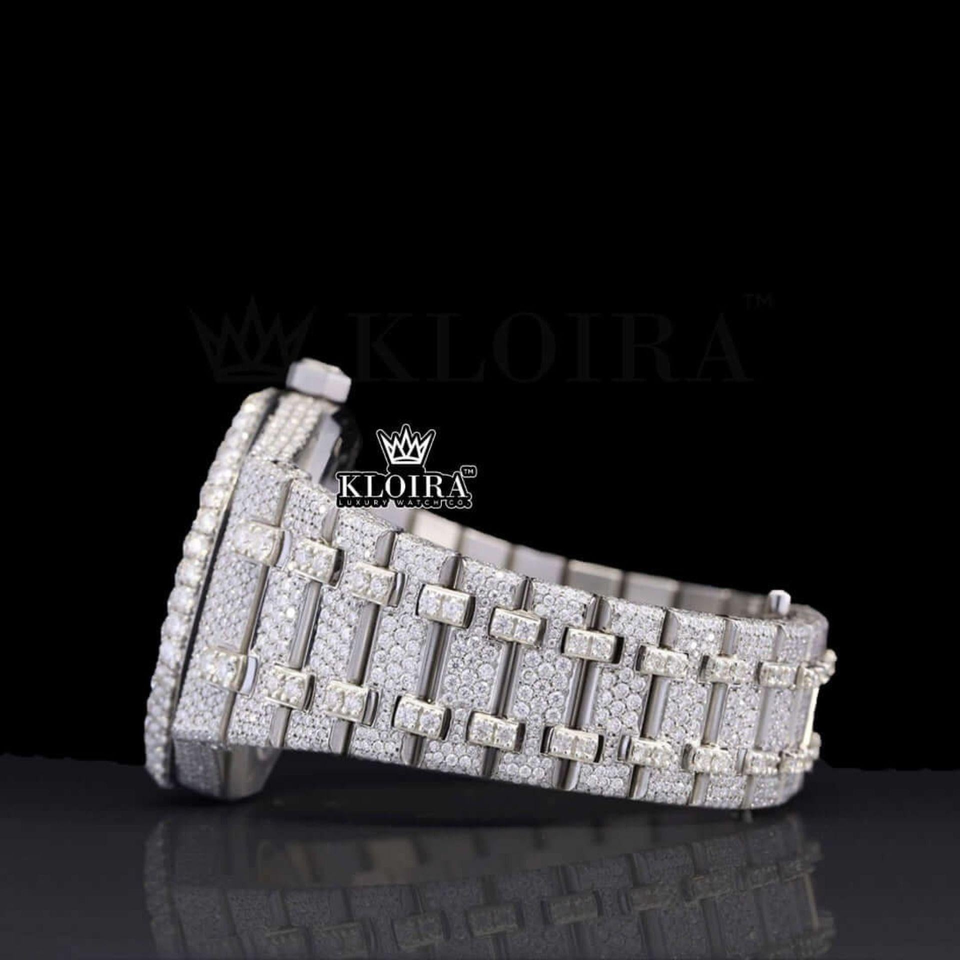 Fully Bust Down Black Stick Markers Moissanite Diamond Watch Left Side View