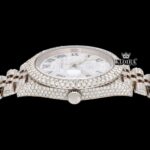 Fully Bust Down White Dial Black Roman Numerals Moissanite Diamond Watch Crown View
