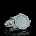Fully Bust Down White Dial Stick Markers Moissanite Diamond Watch Close Up Dial View