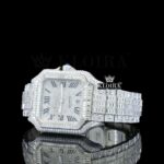 Fully Iced Baguette White Dial Roman Numerals Moissanite Diamond Watch Left Profile View