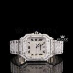 Fully Iced Black Roman Numerals White Dial Moissanite Diamond Watch