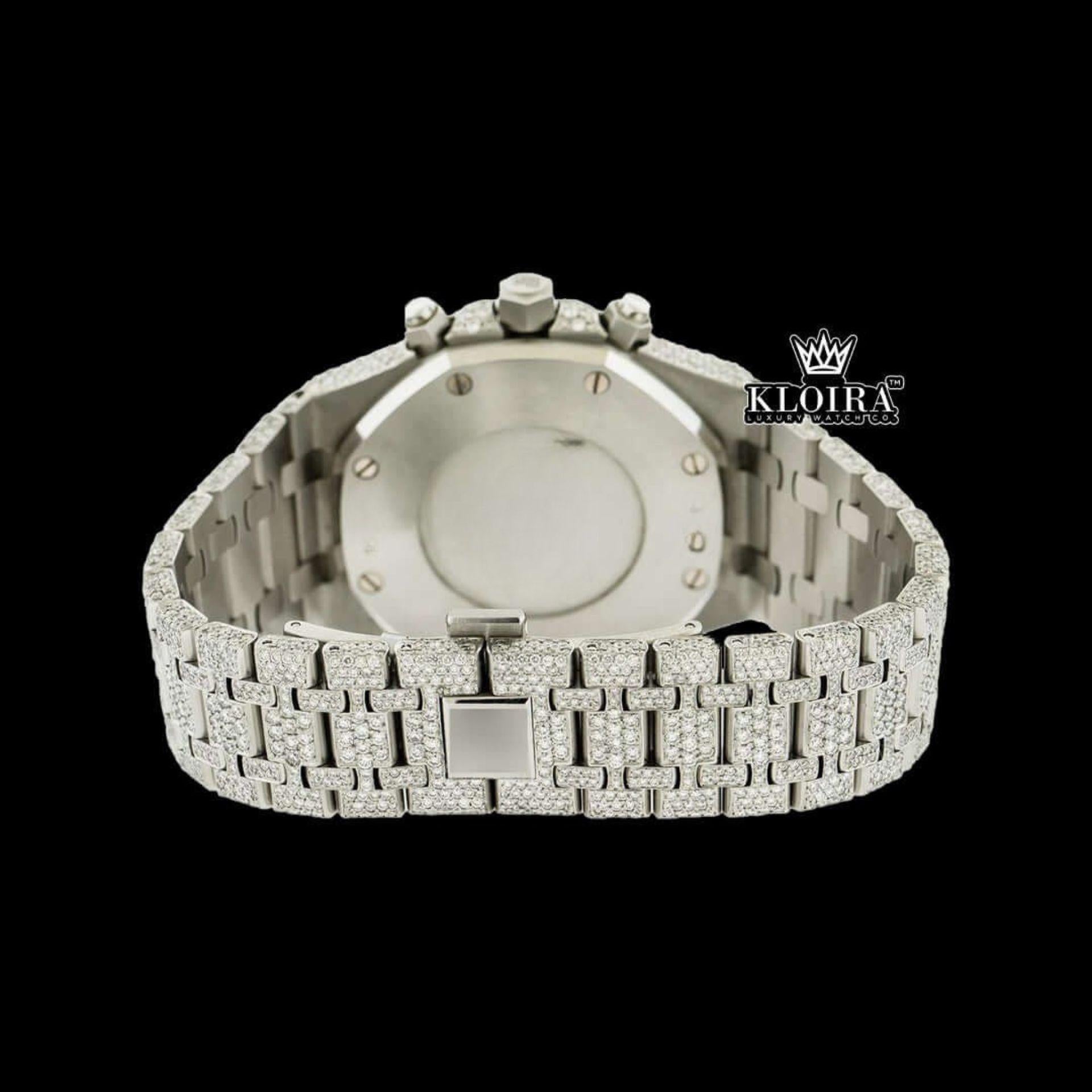 Fully Iced Out Black Dial Chronograph Moissanite Diamond Watch Caseback View