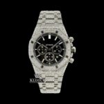 Fully Iced Out Black Dial Chronograph Moissanite Diamond Watch