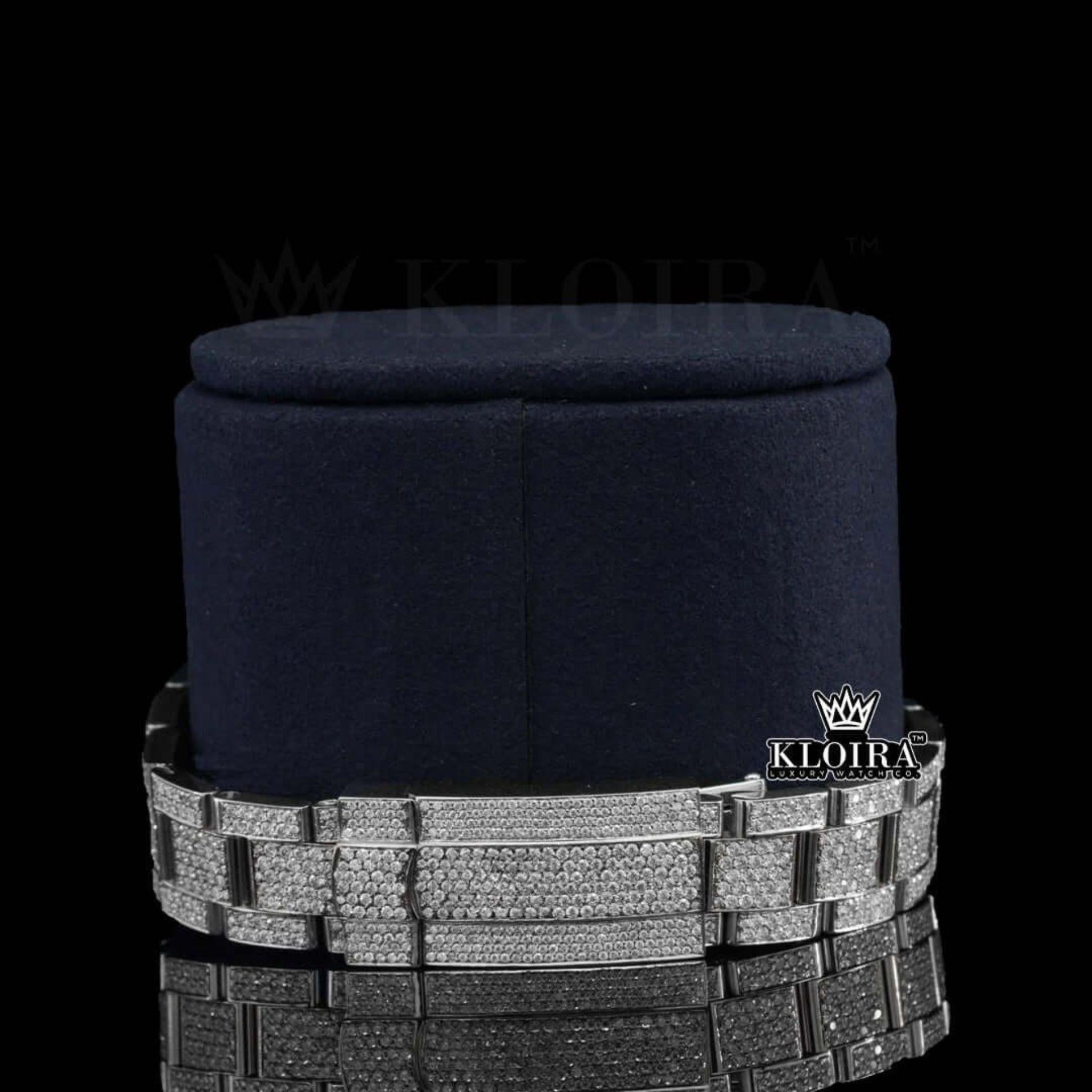 Fully Iced Out Black Dial Roman Numerals Moissanite Watch Bracelet View