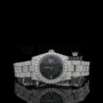 Fully Iced Out Black Dial Roman Numerals Moissanite Watch