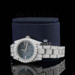 Fully Iced Out Black Dial Roman Numerals Moissanite Watch Left Profile View