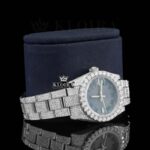 Fully Iced Out Black Dial Roman Numerals Moissanite Watch Right Profile View