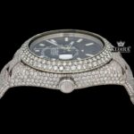 Fully Iced Out Black Dial Stick Markers Moissanite Diamond Watch Crown View
