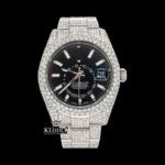Fully Iced Out Black Dial Stick Markers Moissanite Diamond Watch