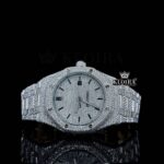 Fully Iced Out Black Stick Markers White Dial Moissanite Watch