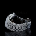 Fully Iced Out Black Stick Markers White Dial Moissanite Watch Left Side Bracelet View