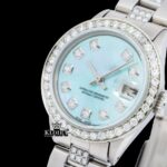 Fully Iced Out Blue Dial Diamond Markers Moissanite Watch Close Up Dial View