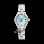 Fully Iced Out Blue Dial Diamond Markers Moissanite Watch