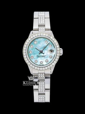 Fully Iced Out Blue Dial Diamond Markers Moissanite Watch