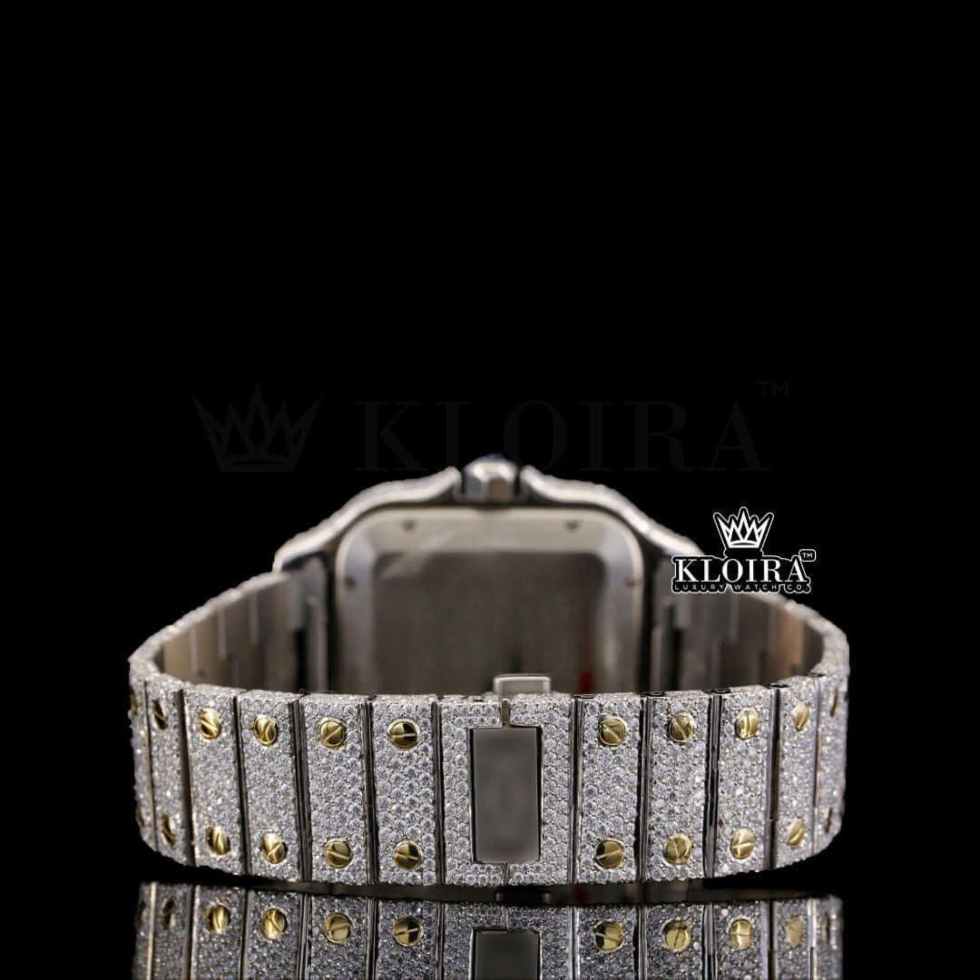 Fully Iced Out Blue Dial Roman Numerals Moissanite Diamond Watch Caseback View