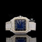Fully Iced Out Blue Dial Roman Numerals Moissanite Diamond Watch
