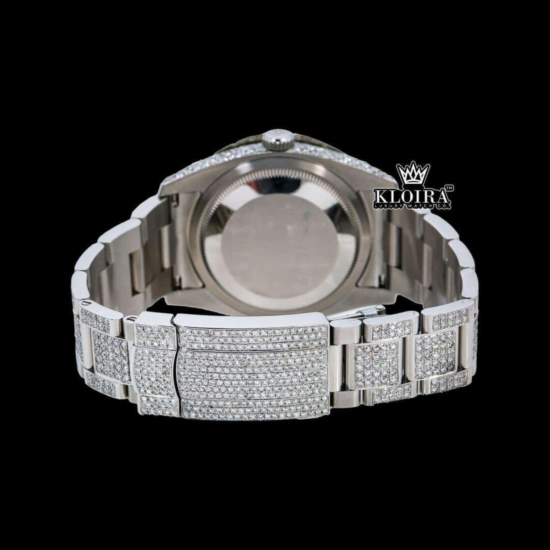 Fully Iced Out Date Display Red Roman Numeral Moissanite Diamond Watch Caseback View