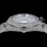 Fully Iced Out Date Display Red Roman Numeral Moissanite Diamond Watch Crown View