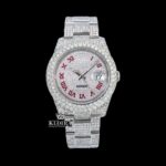 Fully Iced Out Date Display Red Roman Numeral Moissanite Diamond Watch
