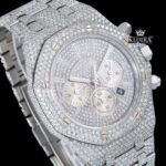 Fully Iced Out Dial White Stick Markers Moissanite Diamond Watch Close Up Dial View